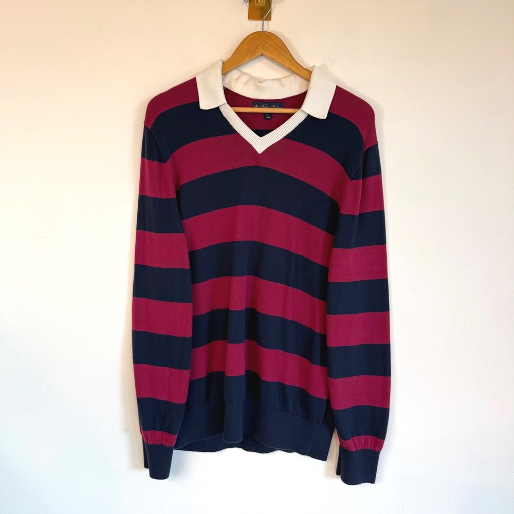 Brooks Brothers Rugby Sweater Burgundy Navy Striped Preppy Ivy League Large